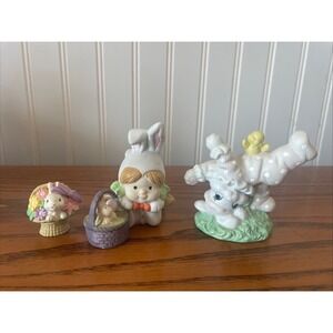 Vintage Lot Of Ceramic Bunny Figurines Hand Painted Easter Decor